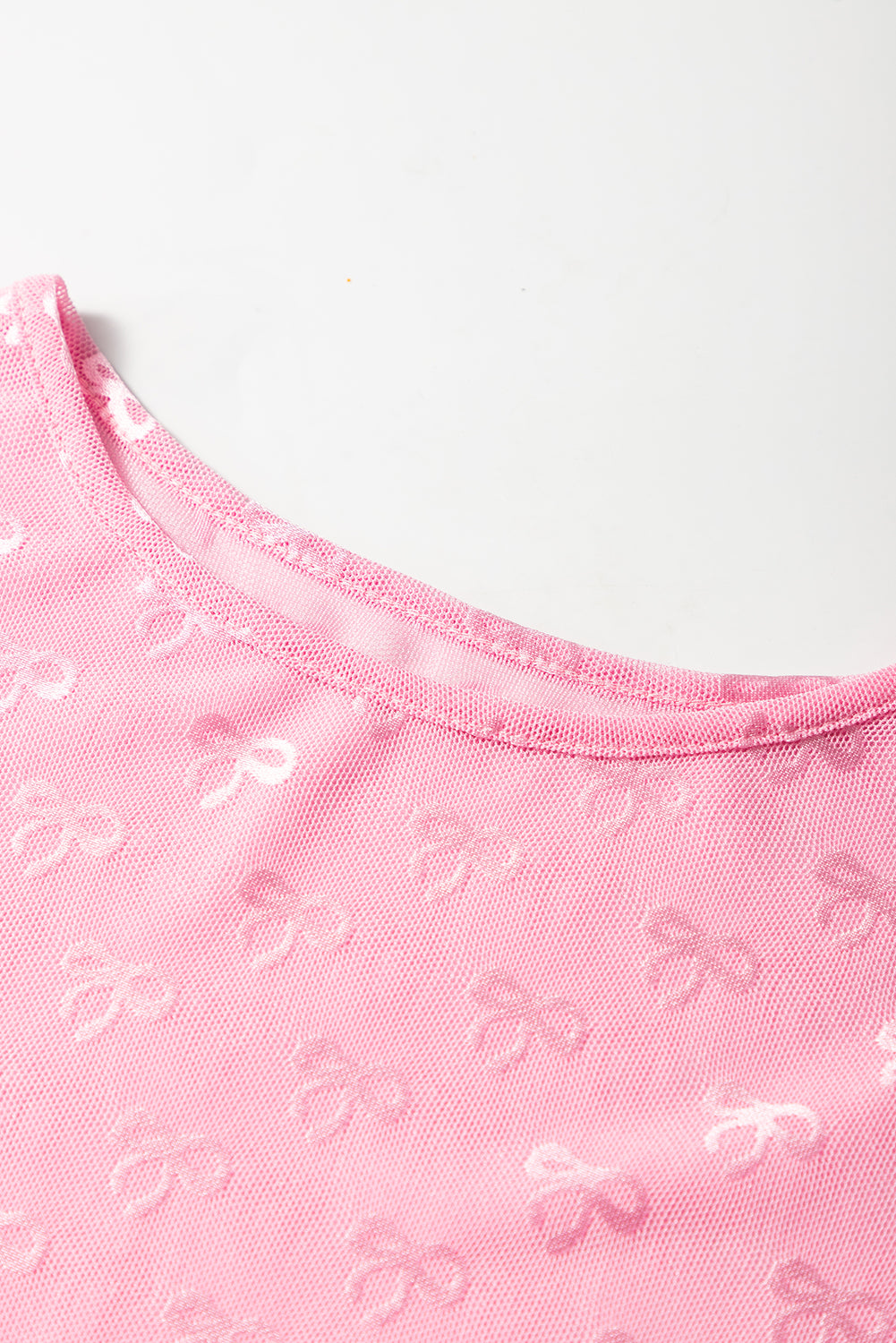 Black Mesh Bow Pattern Long Sleeve Top