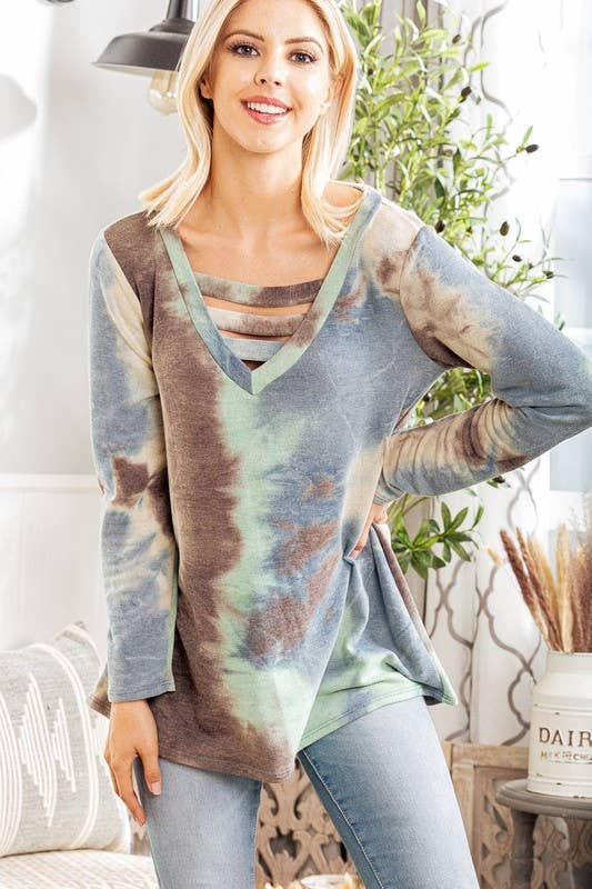 Foggy Forest Tie-Dye V-Neck Long-Sleeve Plus Top | Effortless Everyday Chic