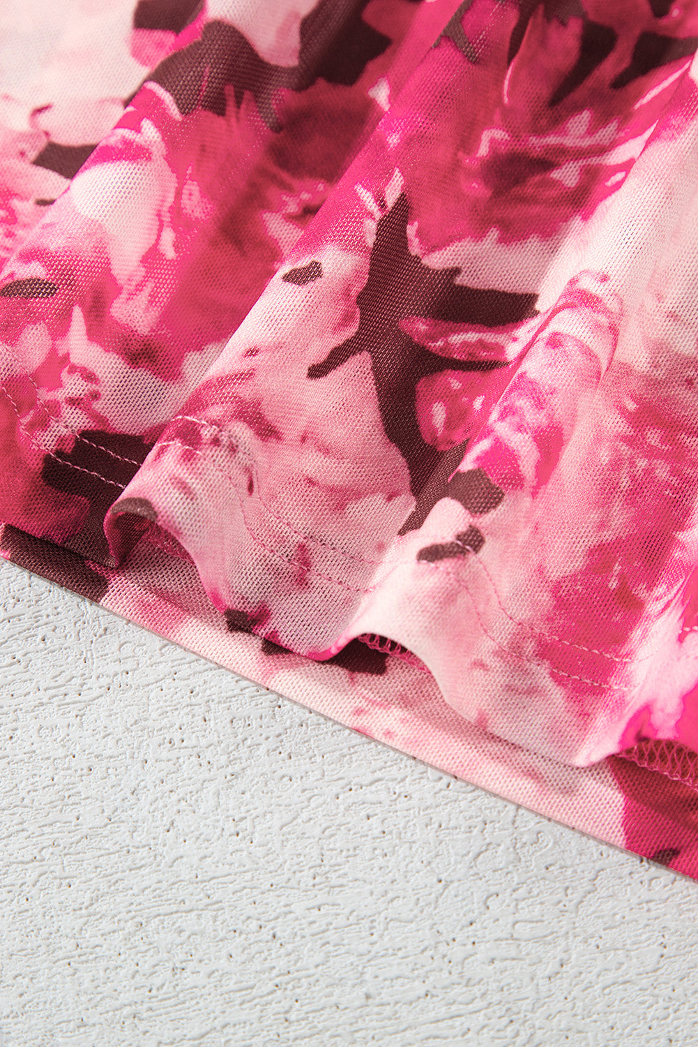 Rose Floral Mesh Flounce Sleeve Mock Neck Blouse