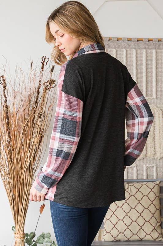Charcoal Plaid Button-Up Shacket | Soft Brushed Flannel Everyday Layer