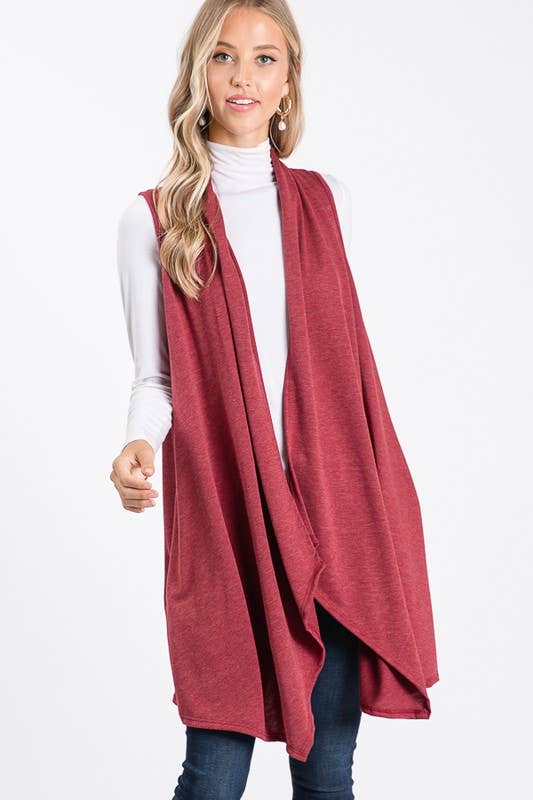 Solid Draped Vest with Side Pockets – Sleeveless Layering Piece