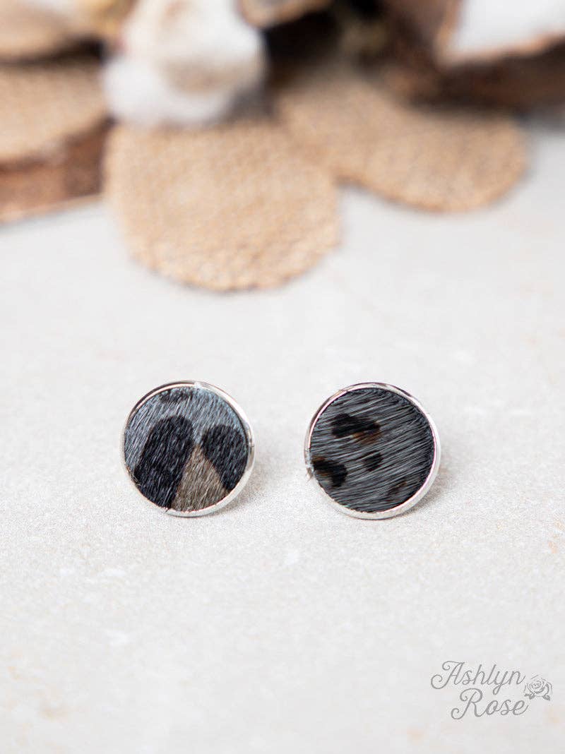 Love in a Little Stud Earrings - Grey Leopard