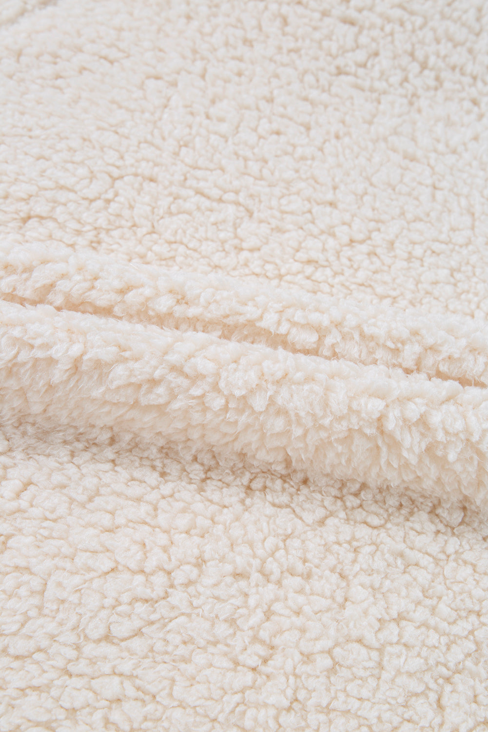 White Solid Fleece High Neck Drop Shoulder Pullover Sweatshirt