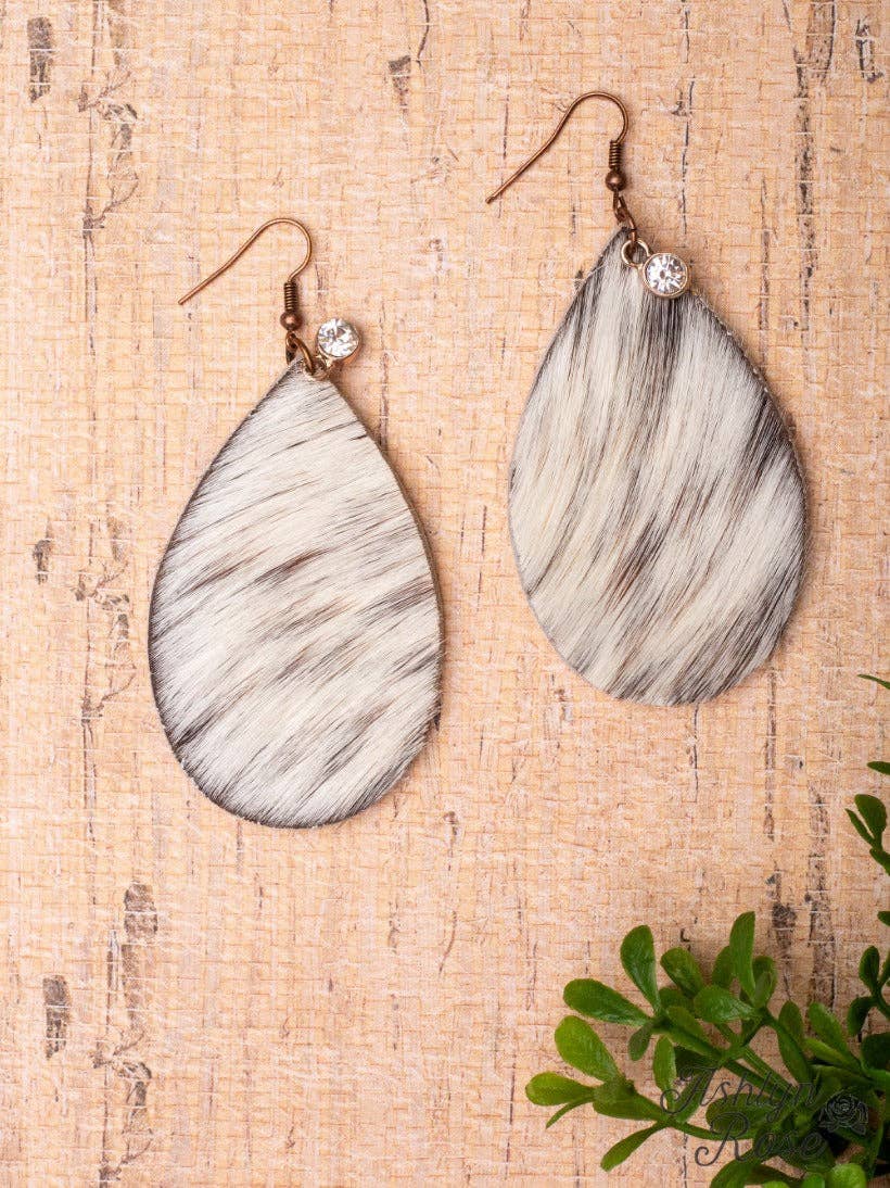 Howdy Darlin' Cream Cowhide Teardrop Earrings-Southern Cream Leather Statement