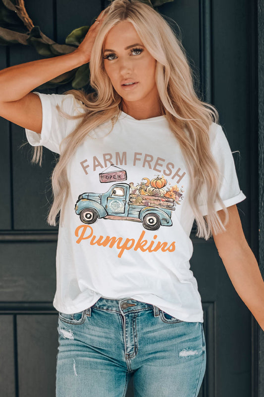 Farm Fresh Pumpkin White Fall Graphic Tee