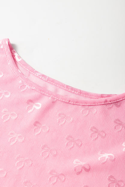 Black Mesh Bow Pattern Long Sleeve Top