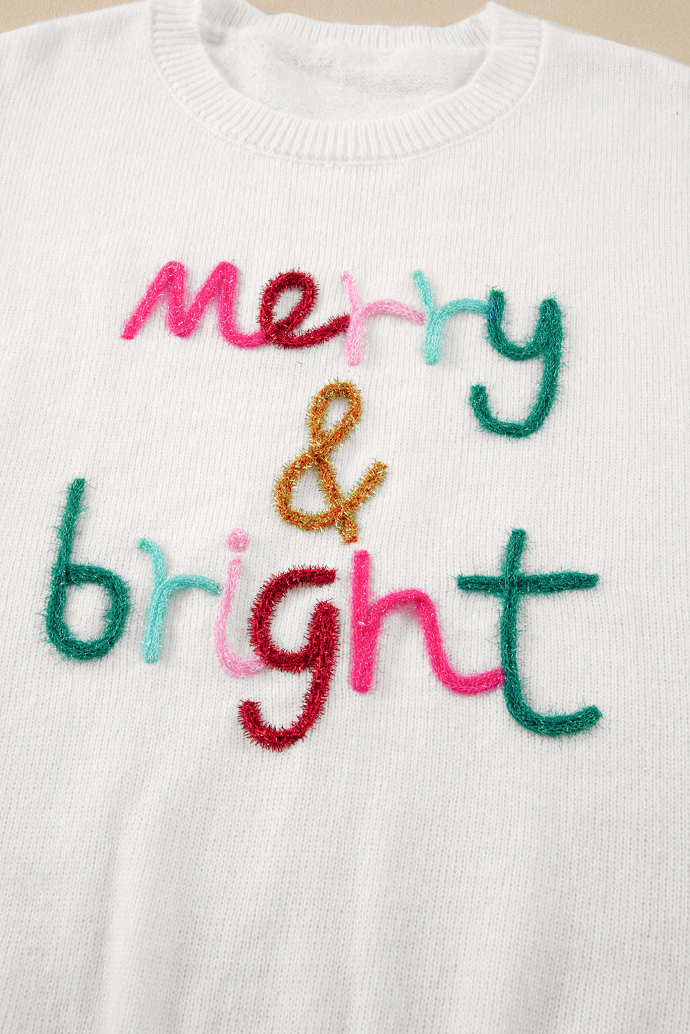 White Merry & Bright Round Neck Casual Sweater