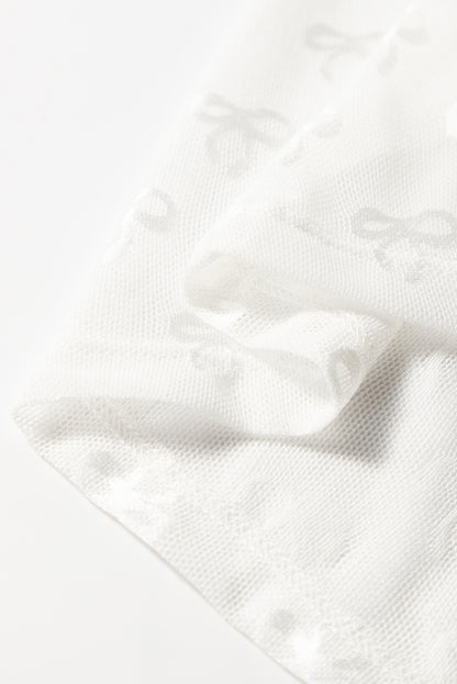 Black Mesh Bow Pattern Long Sleeve Top