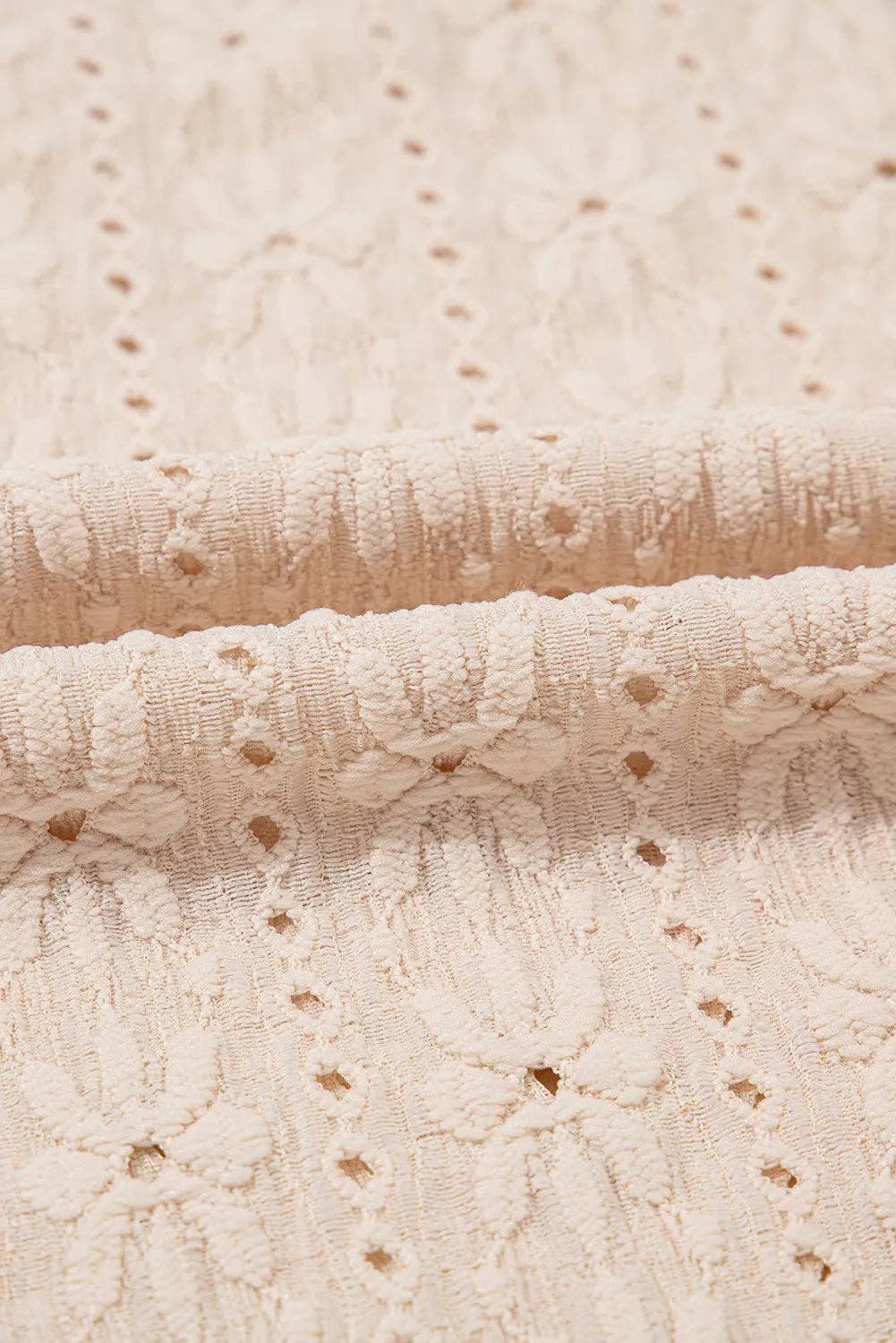 Textured Floral Knit Tank Top - Oatmeal Crewneck Sleeveless