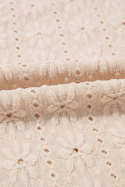 Textured Floral Knit Tank Top - Oatmeal Crewneck Sleeveless