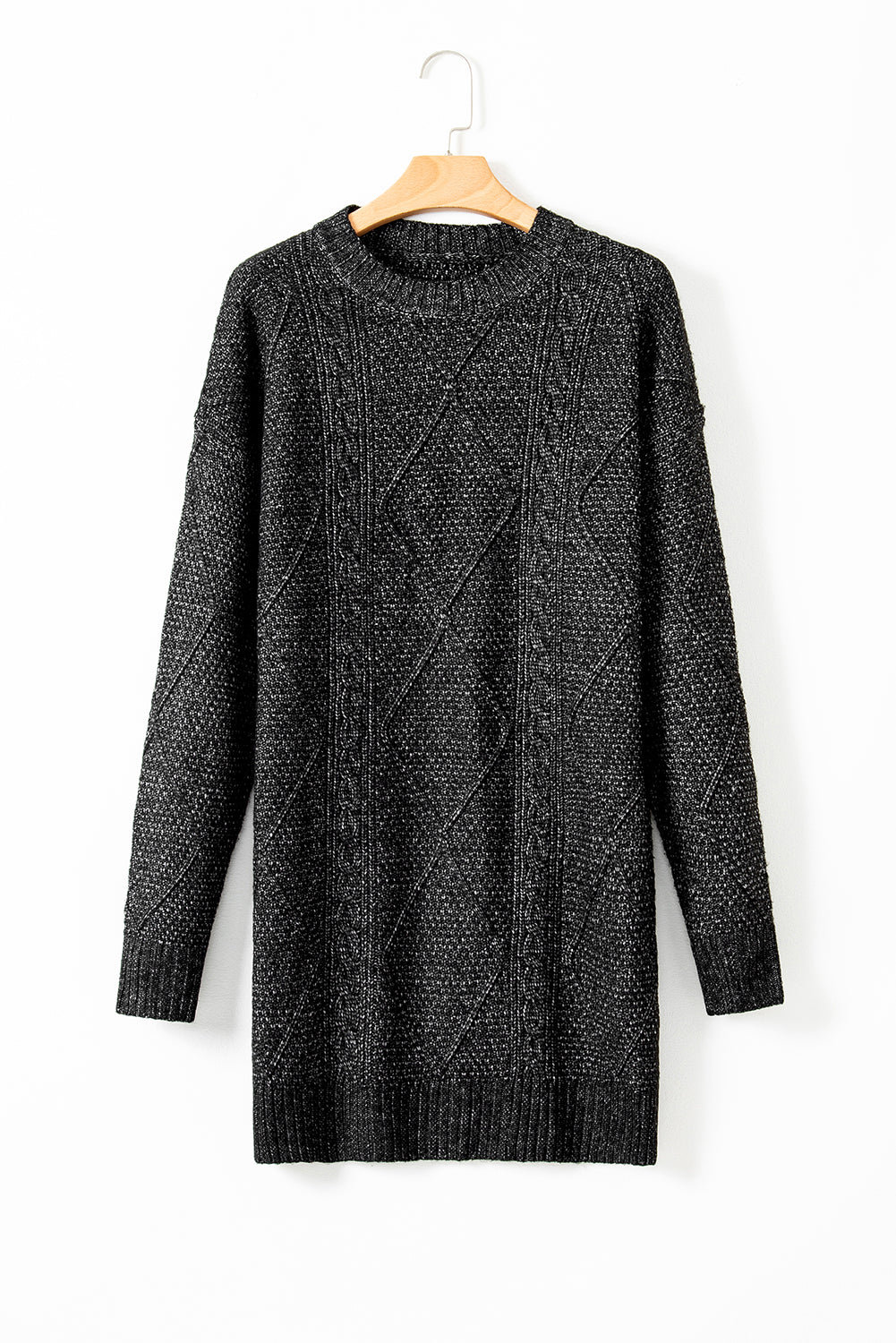 Mist Green Cable Knit Drop Shoulder Loose Fit Sweater Dress