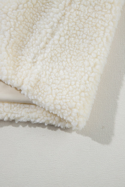 Pale Khaki Fleece Zip Up Drawstring Hooded Pocketed Jacket