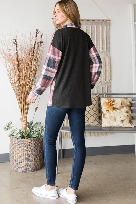 Charcoal Plaid Button-Up Shacket | Soft Brushed Flannel Everyday Layer