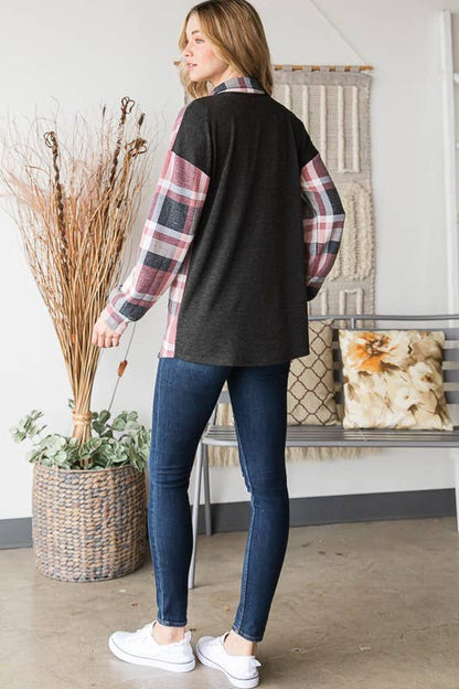 Charcoal Plaid Button-Up Shacket | Soft Brushed Flannel Everyday Layer