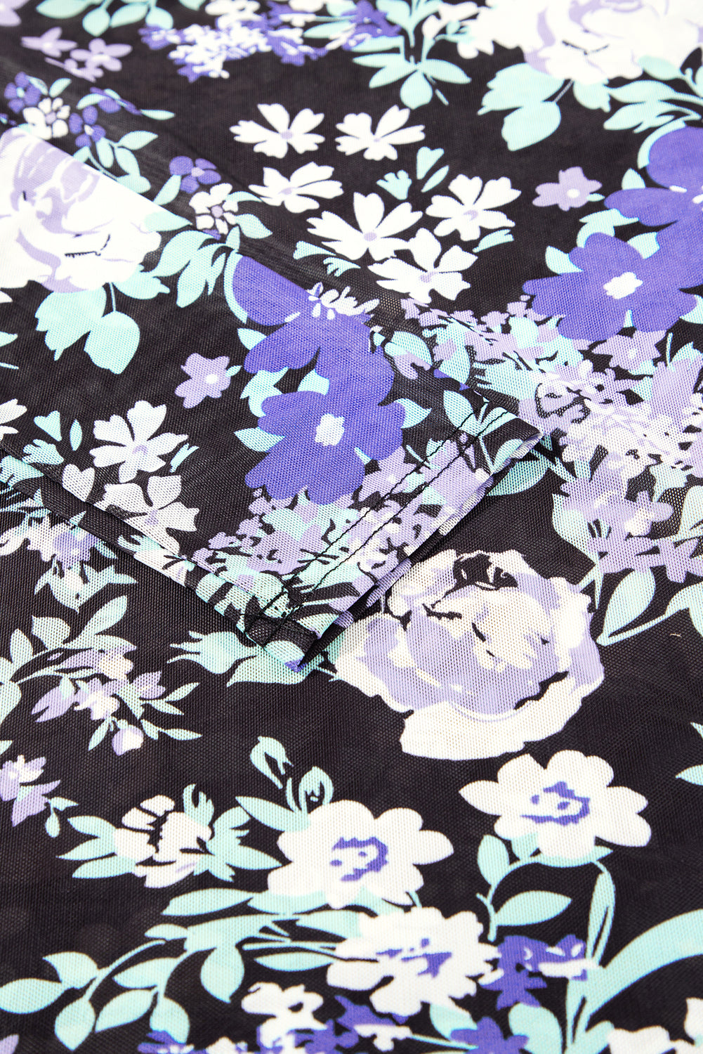 Green Floral Print Mesh Fitted Long Sleeve Top