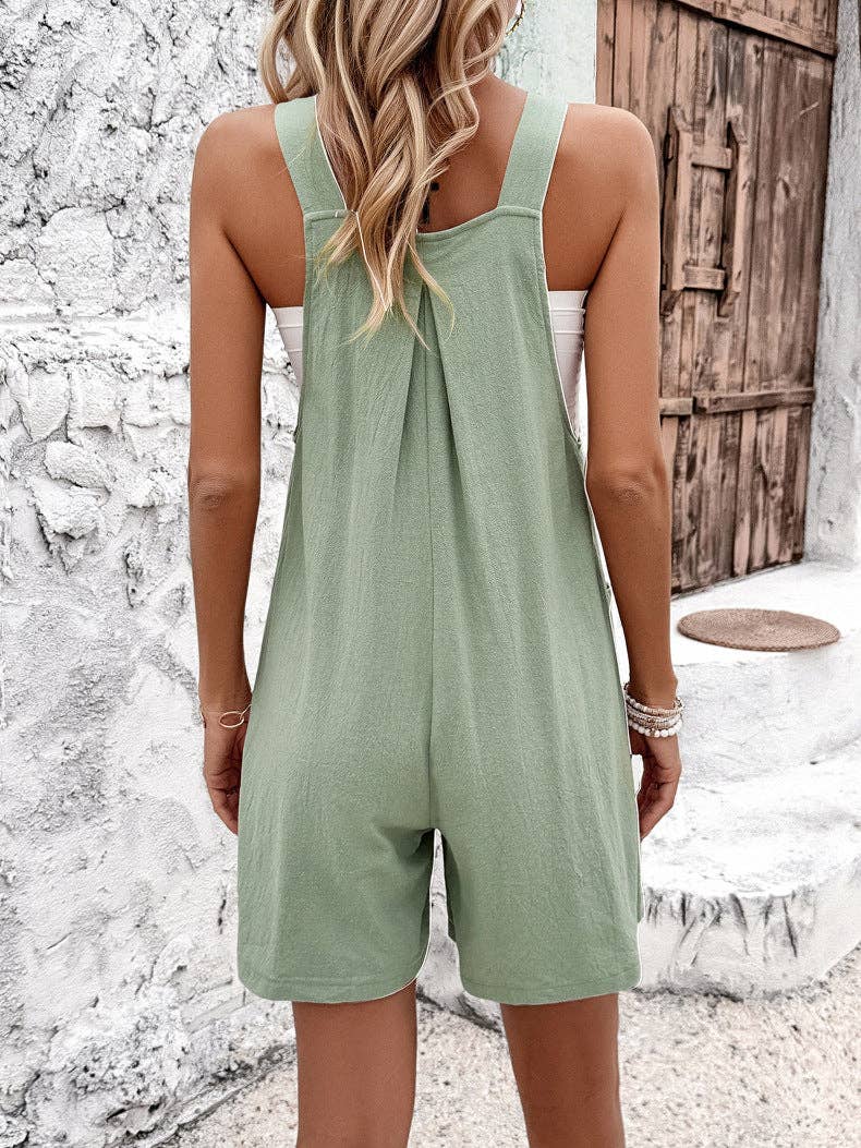Sweet Southern Romper; Adjustable Straps in Sage Cotton