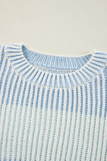 Pink Colorblock Textured Knit Bubble Sleeve Sweater