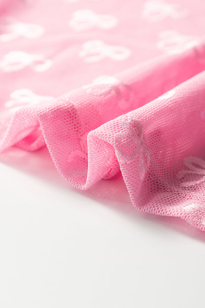 Black Mesh Bow Pattern Long Sleeve Top