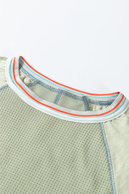 Grapefruit Orange Waffle Knit Wide Bracelet Sleeve Patchwork Raglan Top