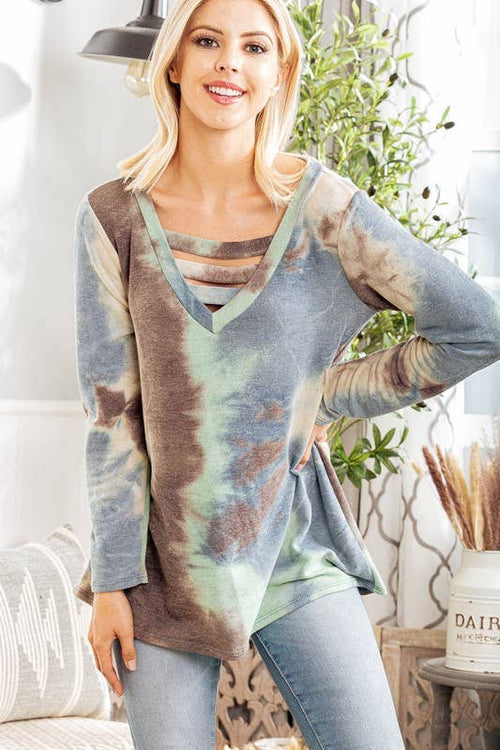 Foggy Forest Tie-Dye V-Neck Long-Sleeve Plus Top | Effortless Everyday Chic