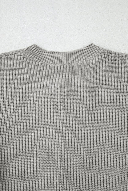 Philippine Gray Ribbed Knit Bow Front Buttoned Cardigan