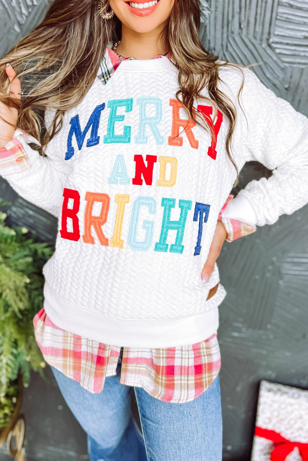 Dearlovers White Merry And Bright Cable Knit Pullover Sweatshirt