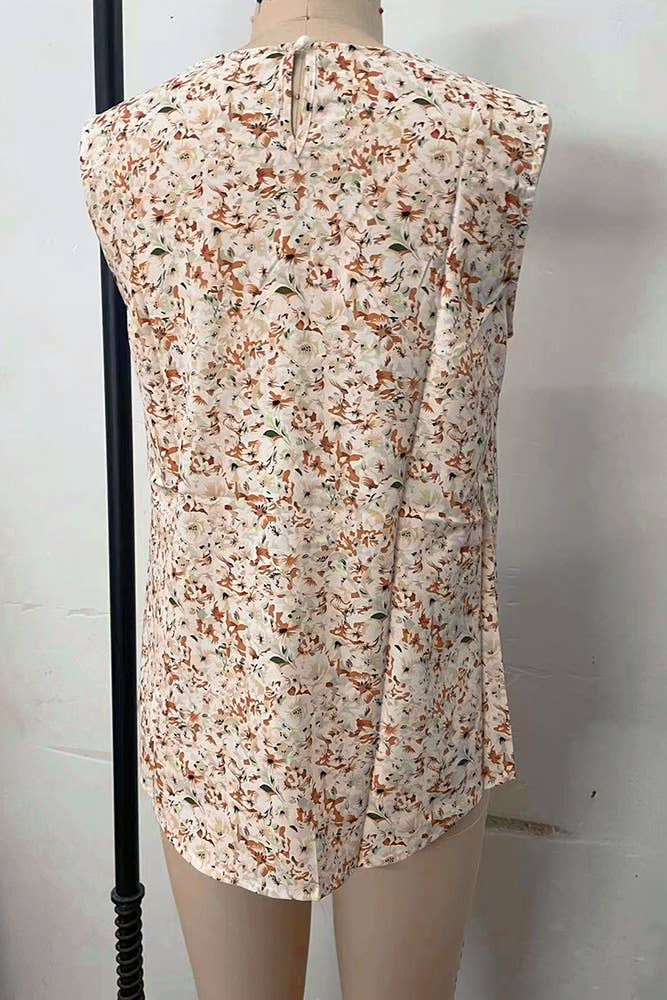 Floral Crochet Trim Tank - Soft Boho Lace Detail in Neutral Print