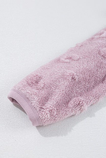 Light Pink Textured Leopard Fleece Loose Two Piece Lounge Set