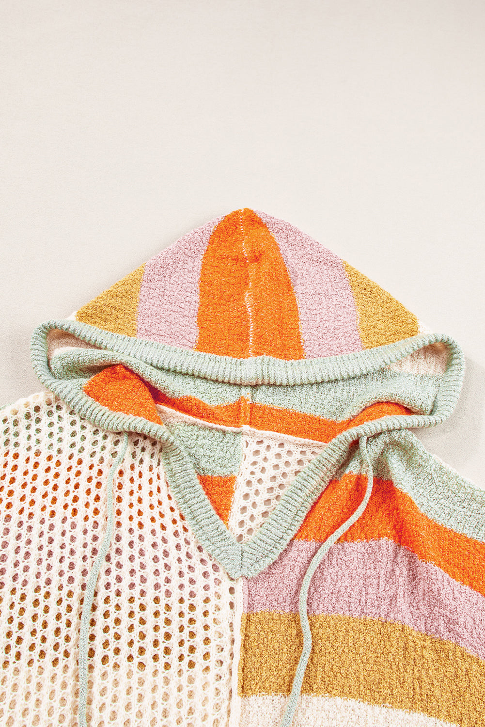 DEAR-LOVER Beige Oversized Colorblock V Neck Hooded Sweater