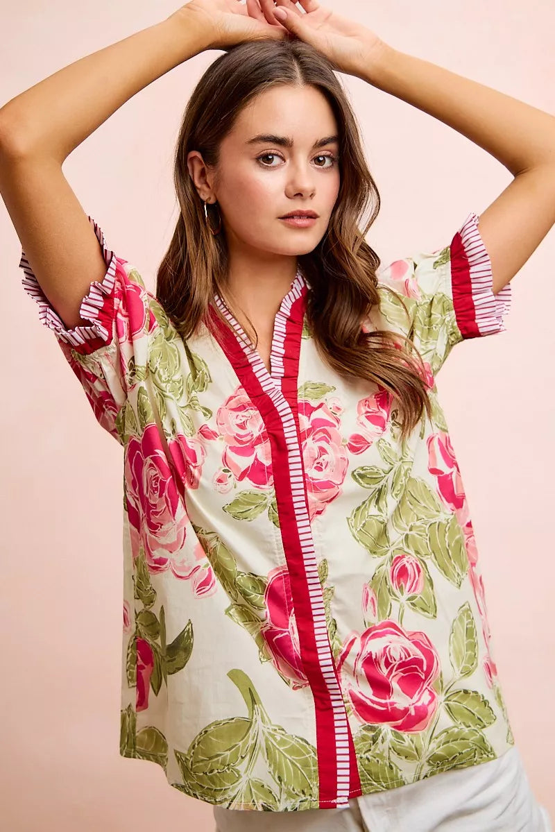 BiBi Floral Ruffle Square Neck Top | Boutique Floral Blouse
