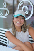 Beige, Brown and Turquoise Distressed Southern Baseball Cap