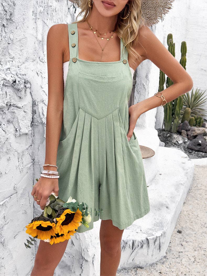 Sweet Southern Romper; Adjustable Straps in Sage Cotton