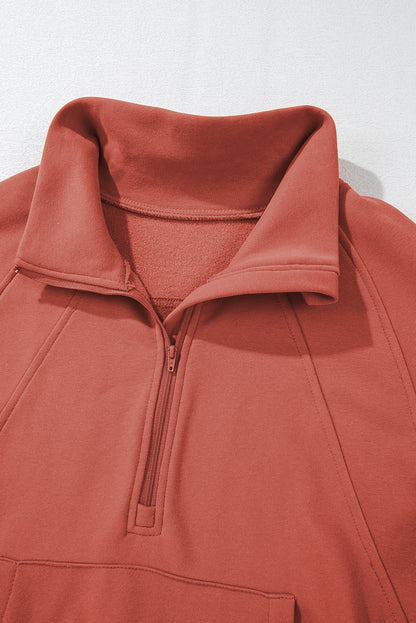 Gray Fleece Lined Zip Up Stand Collar Thumbhole Sleeve Sweatshirt