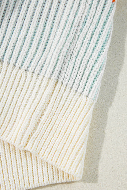 Pink Colorblock Textured Knit Bubble Sleeve Sweater