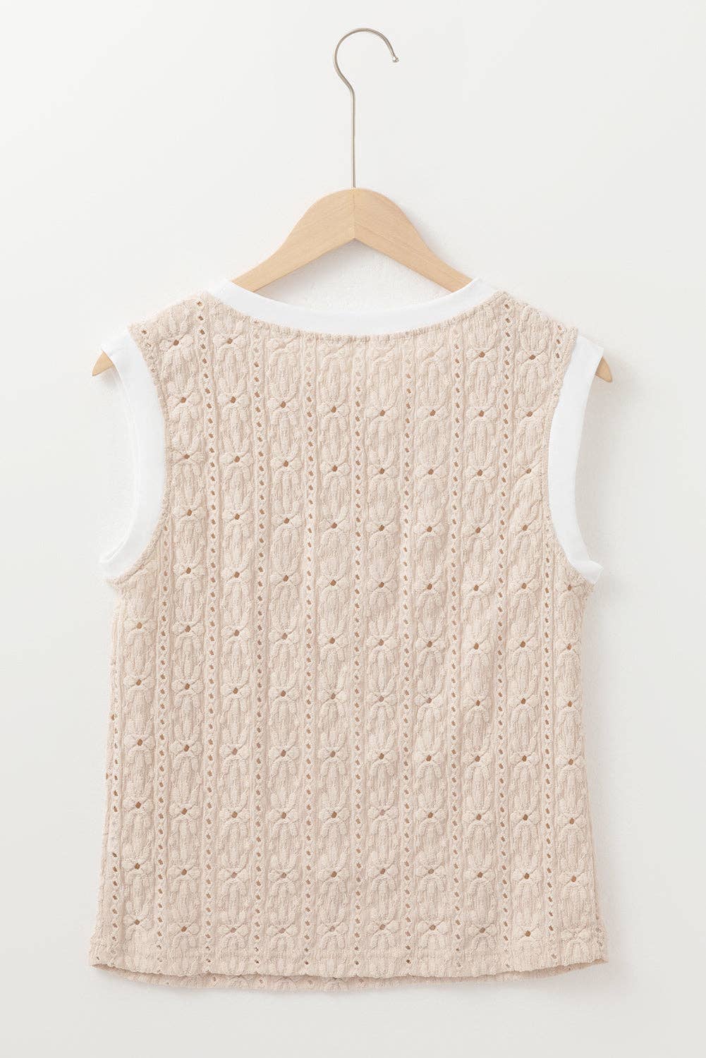 Textured Floral Knit Tank Top - Oatmeal Crewneck Sleeveless