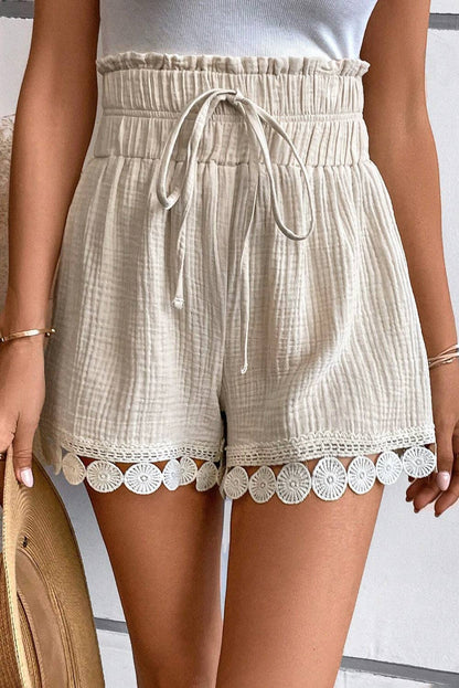 Crinkle Gauze Lace Hem Summer Shorts