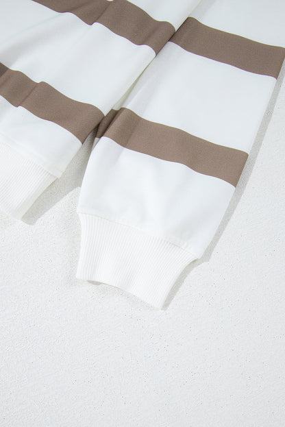 Brown Stripe Striped Drop Shoulder Pullover and Jogger Pants Set