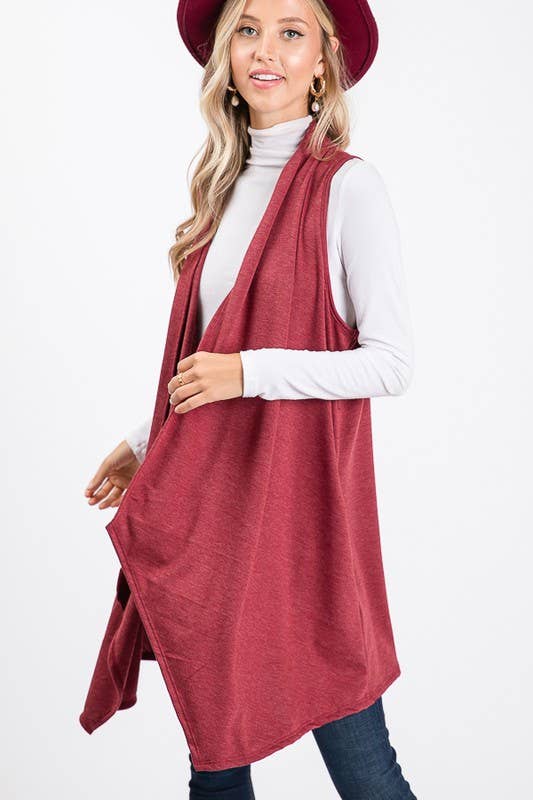 Solid Draped Vest with Side Pockets – Sleeveless Layering Piece