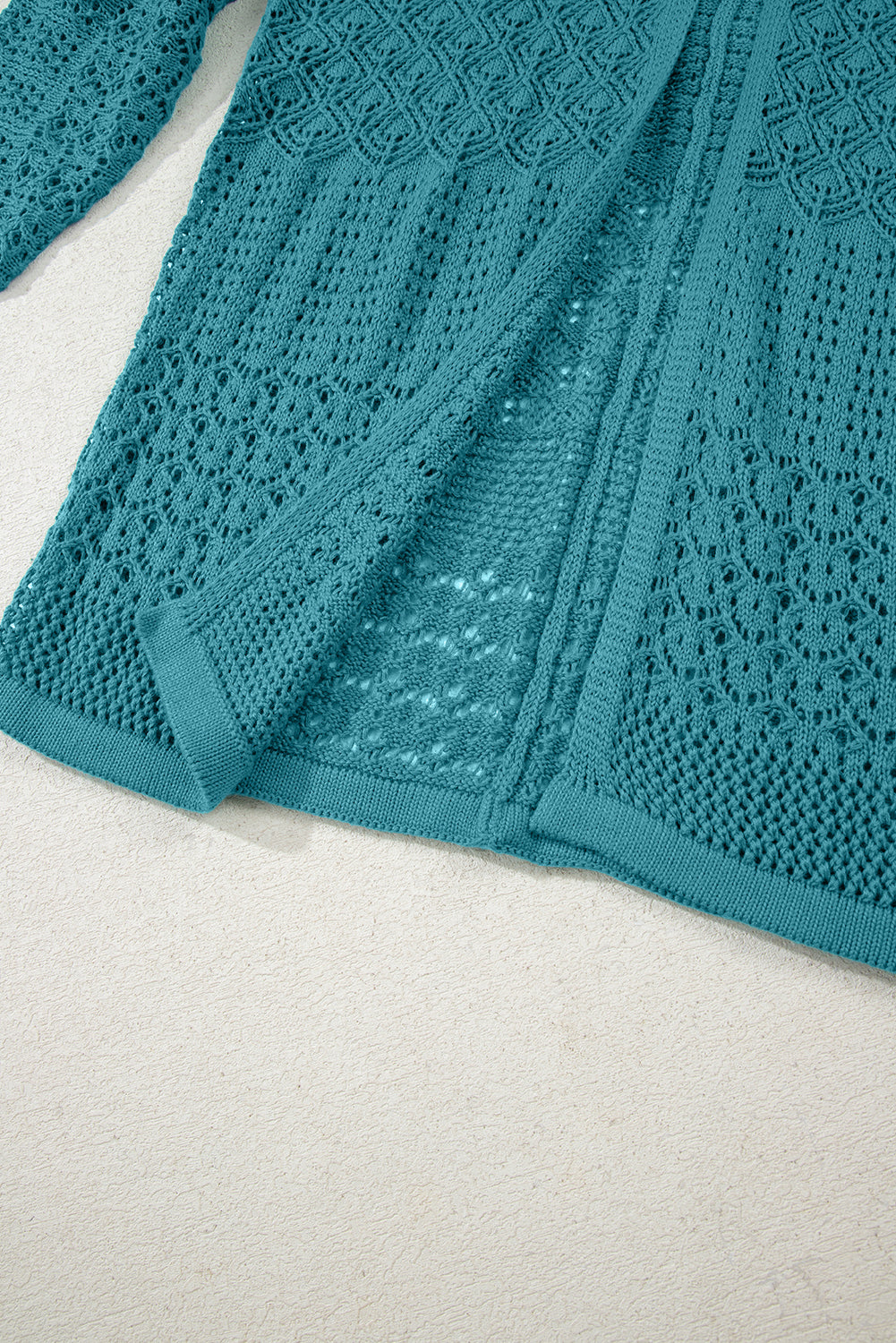 Redwood Burl Mix Pattern Hollowed Knit Open Front Cardigan