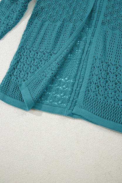 Redwood Burl Mix Pattern Hollowed Knit Open Front Cardigan