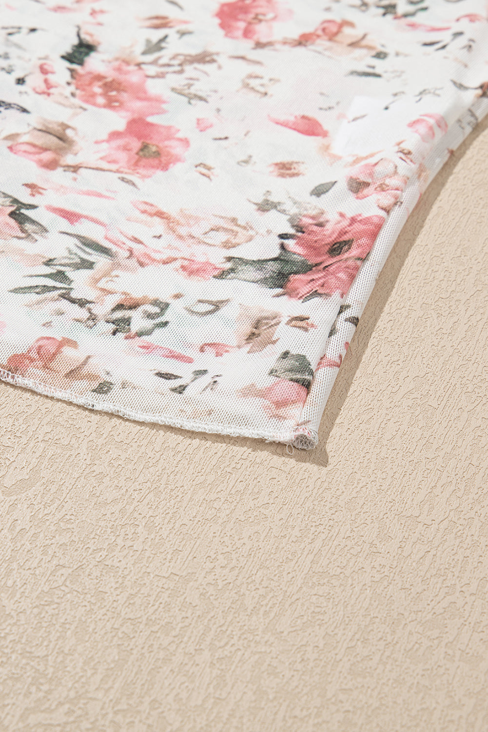 Pink Floral Long Sleeve High Neck Sheath Mesh Top