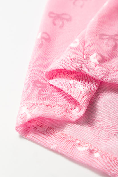 Black Mesh Bow Pattern Long Sleeve Top