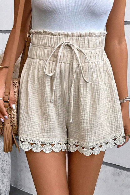 Crinkle Gauze Lace Hem Summer Shorts