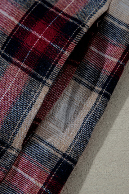 Green Plaid Print Chest Pocket Buttoned Hooded Shacket