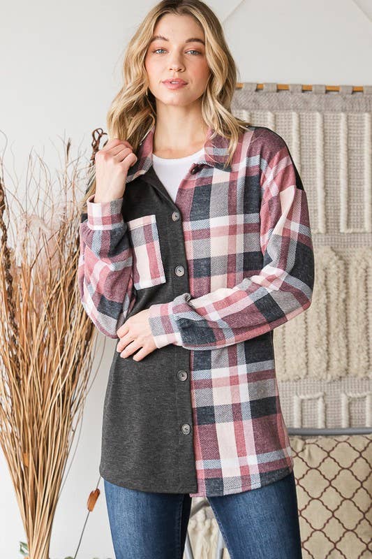 Charcoal Plaid Button-Up Shacket | Soft Brushed Flannel Everyday Layer