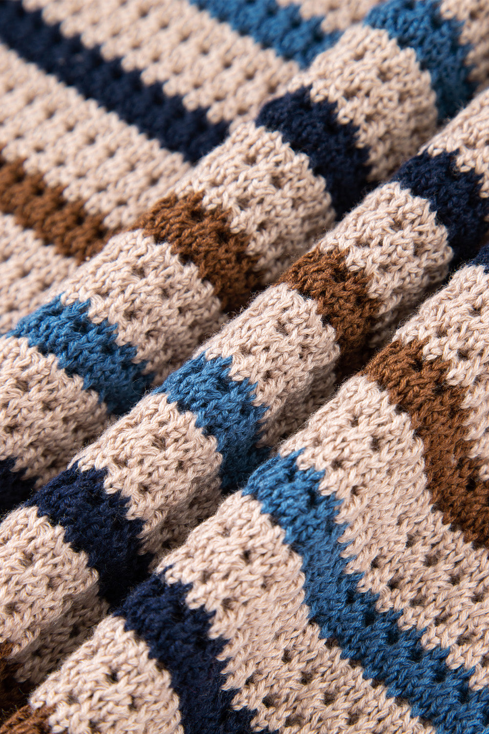 Multicolour Striped Knitted Drop Shoulder Round Neck Sweater