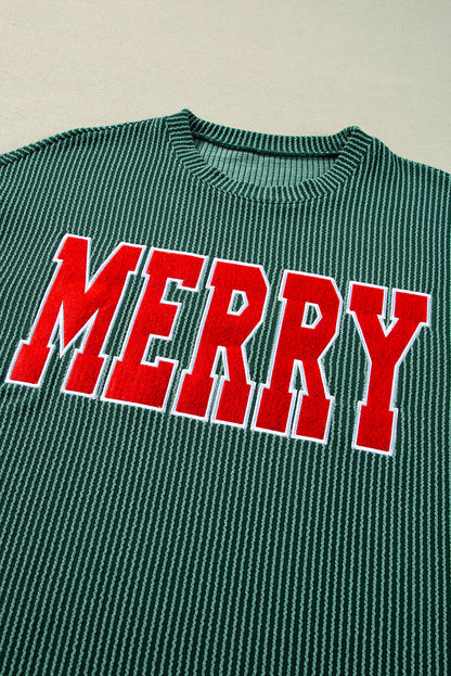 Racing Red Corded MERRY Graphic Long Sleeve Top and Shorts Set