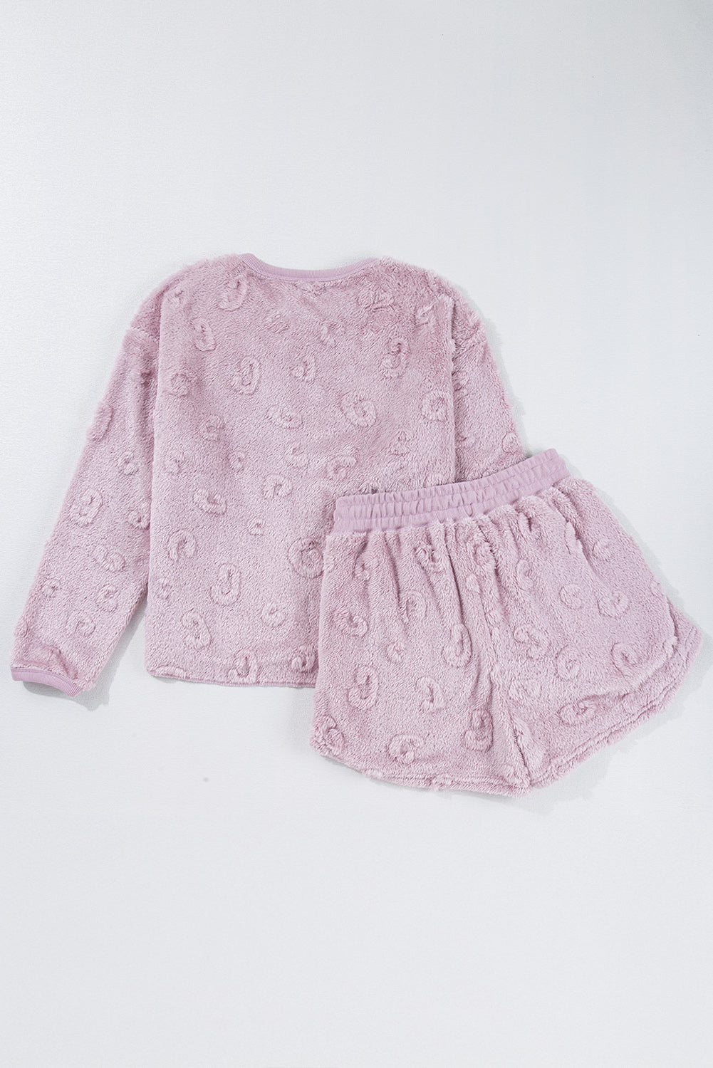 Light Pink Textured Leopard Fleece Loose Two Piece Lounge Set