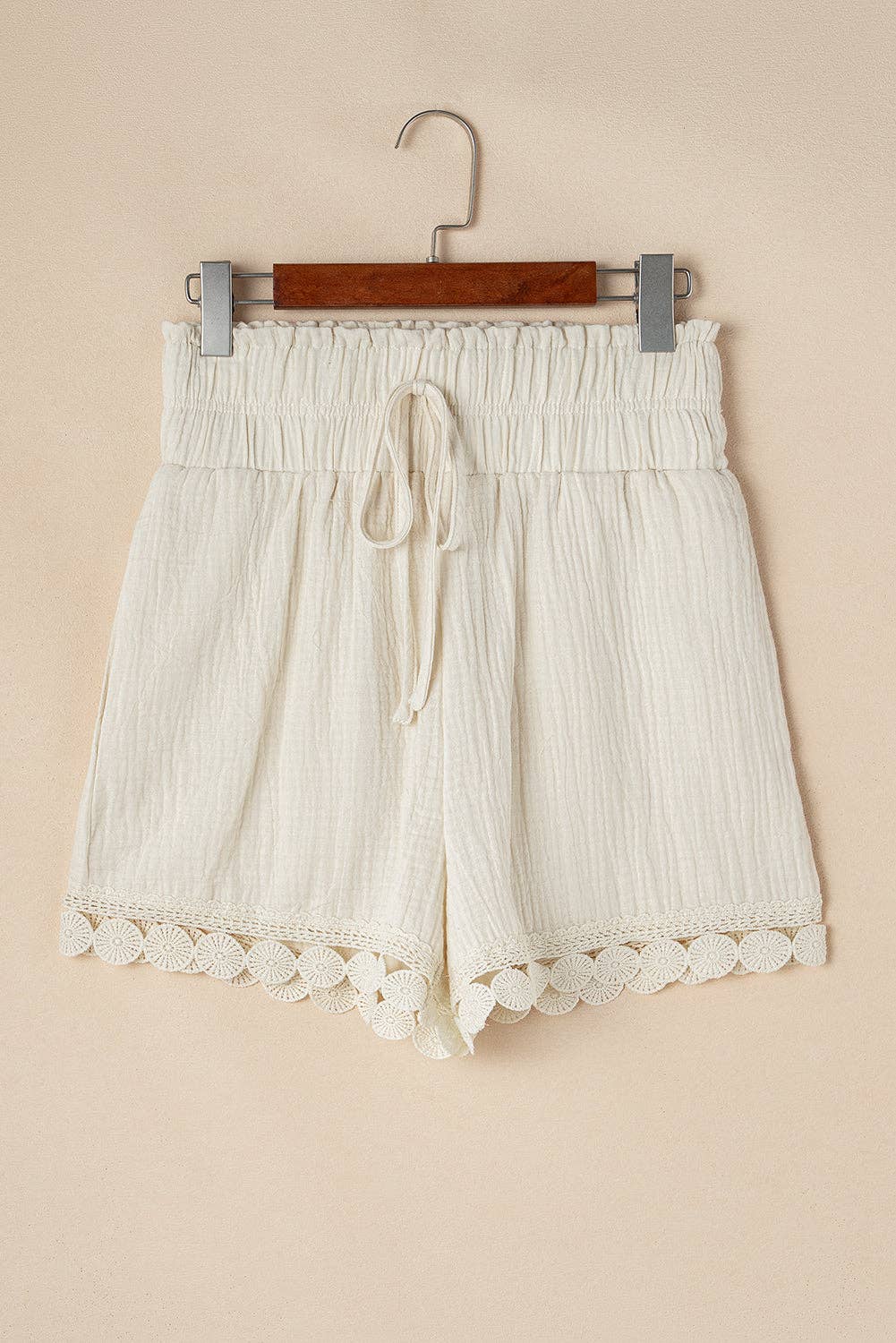 Crinkle Gauze Lace Hem Summer Shorts