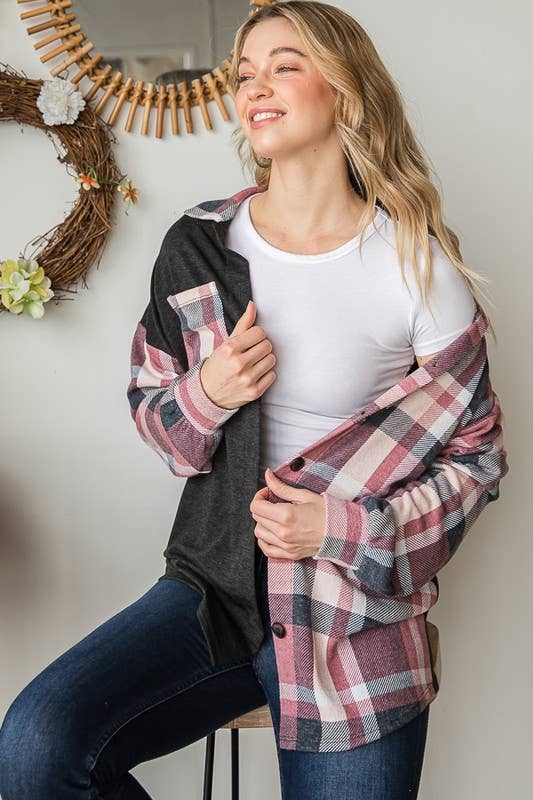 Charcoal Plaid Button-Up Shacket | Soft Brushed Flannel Everyday Layer